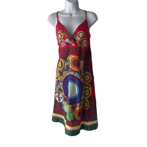 Desigual Size XS‎ Red Pattern Hippie Artsy Midi Dress - Picture 1 of 7